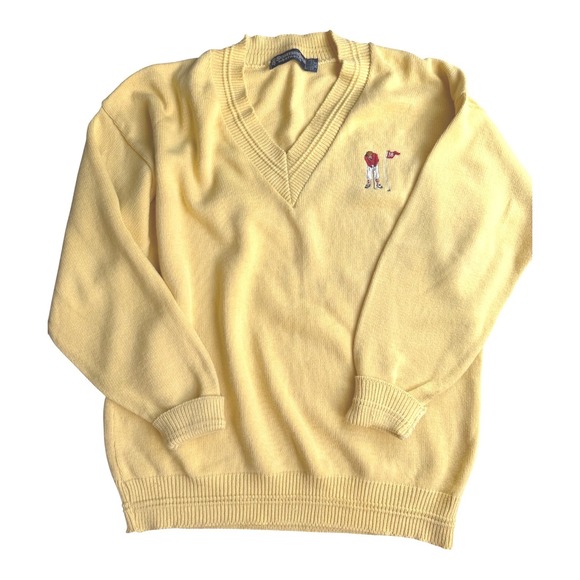 Scottish Isle by Bernette Other - Vintage Scottish Isle by Bernette Yellow V-Neck Golf Sweater Embroidered XLT
